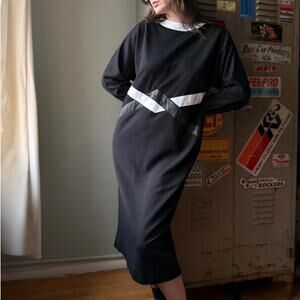 Vintage 70s Knit Maxi Dress | Graphic Waist Detail | Leslie Fay | Size 14